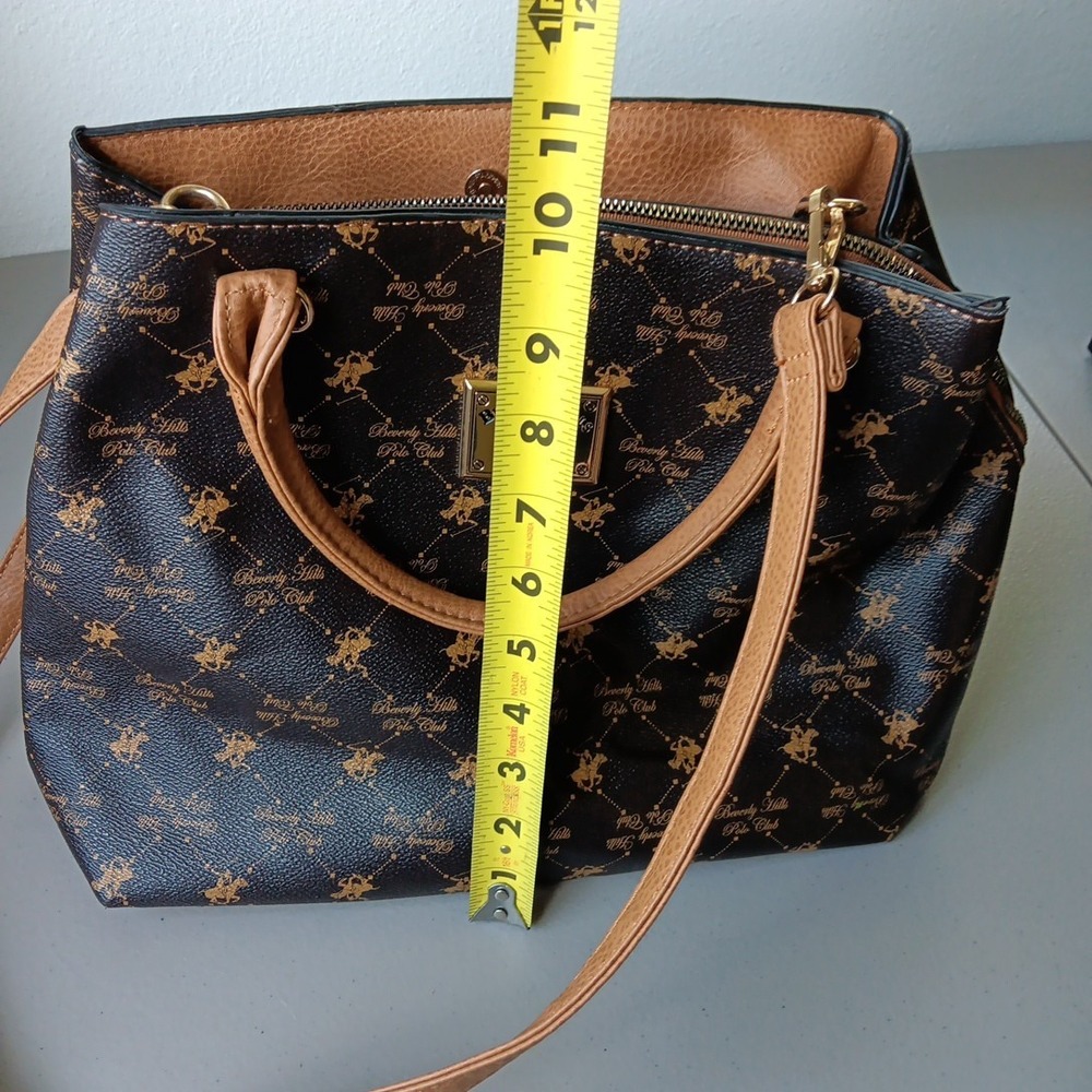 Beverly Hills Polo Crossbody Handbag Brown Tan Faux Leather Preppy Countryside - Picture 13 of 15